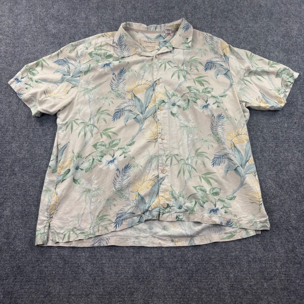 Tommy Bahama Button Down Shirt 3XL Beige Floral Silk Original Fit‎ Mens - Picture 2 of 7